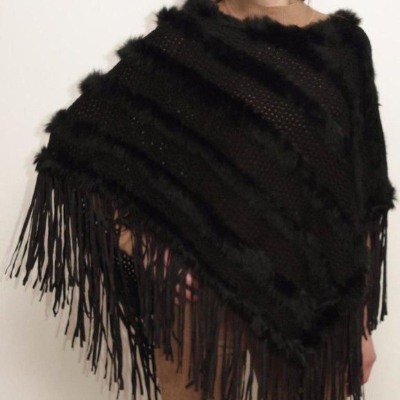 ALBERTO MAKALI Fur Poncho w/ Fringe Purple! S/M - Picture 8 of 8
